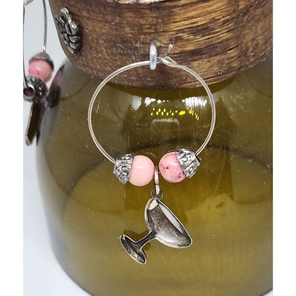 Wine  Charms Wine Glass Markers Set of 4 Beads and Charms on Wine Barrel Stave C - Picture 10 of 11